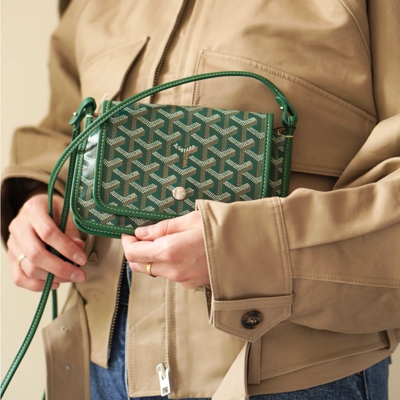 💚 NEW! 2025 GOYARD Plumet Pocket Canvas Leather Crossbody Bag / Green - Picture 2 of 13